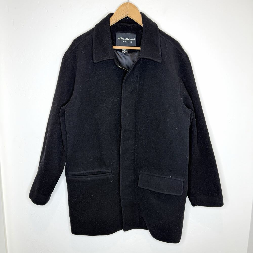 Eddie Bauer Wool Cashmere Blend Car Coat Men’s Small Black Zip Button Up Lined